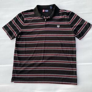 Chaps‎ Men's Polo Shirt L Black Red Striped Short Sleeve Casual